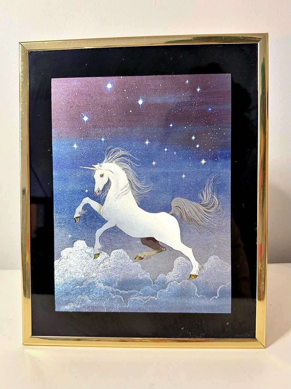 1990s Dufex Foil Celestial Unicorn Framed Art – 8x10”30